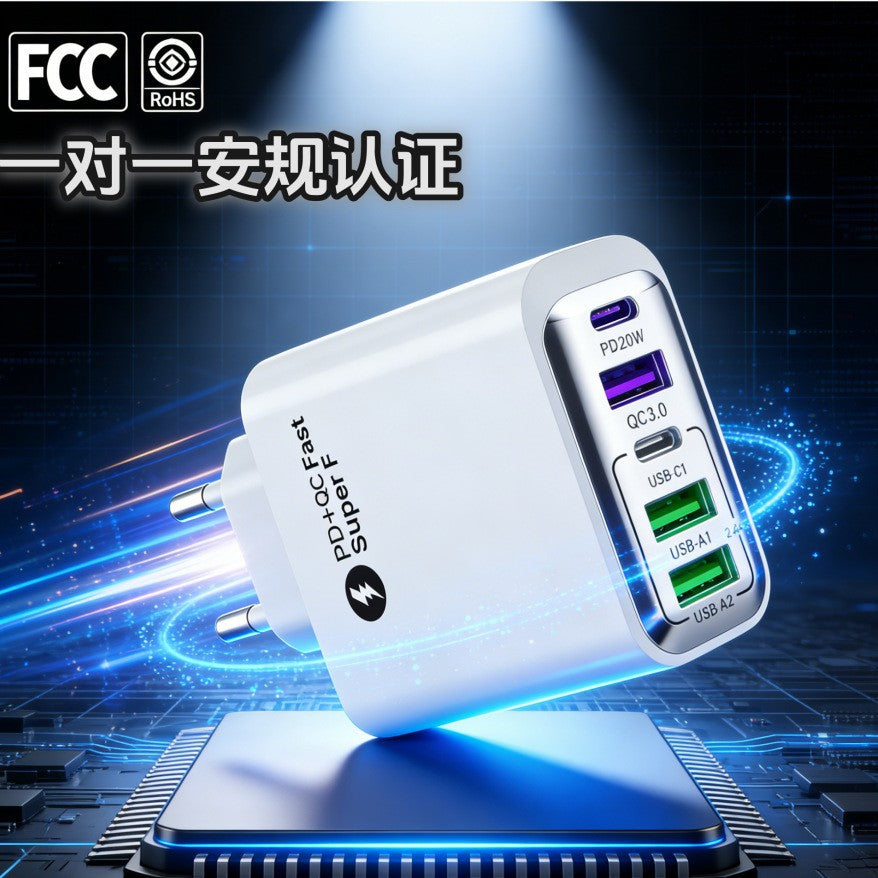 38W Multi-Port PD Fast Charging 3USB+Type-C Travel Adapter