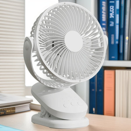 White Clip-On Rechargeable Oscillating Fan, USB Desktop & Bedside Clip Fan – 6inch