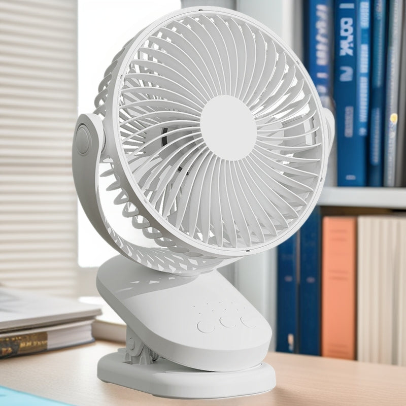 White Clip-On Rechargeable Oscillating Fan, USB Desktop & Bedside Clip Fan – 6inch