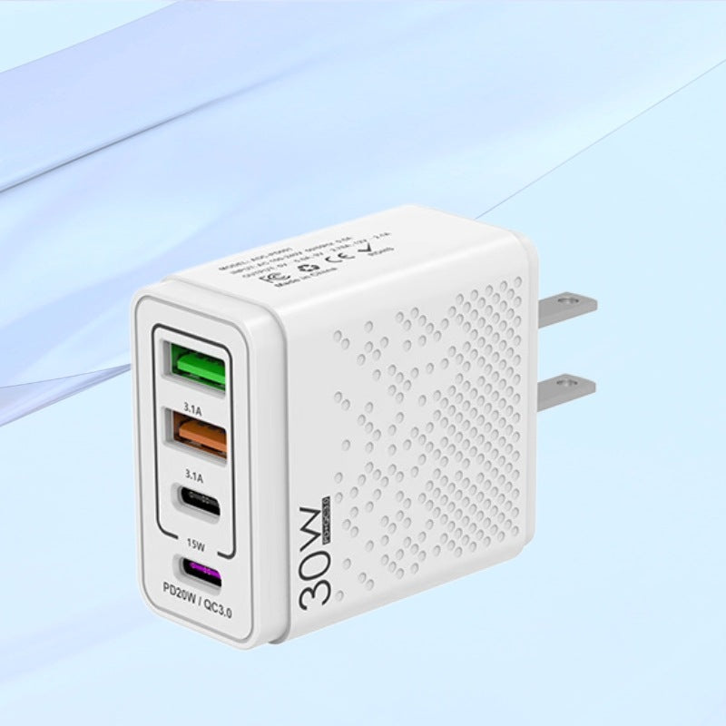 30W PD Multi-Port Fast Charging 2U+2C Travel Adapter