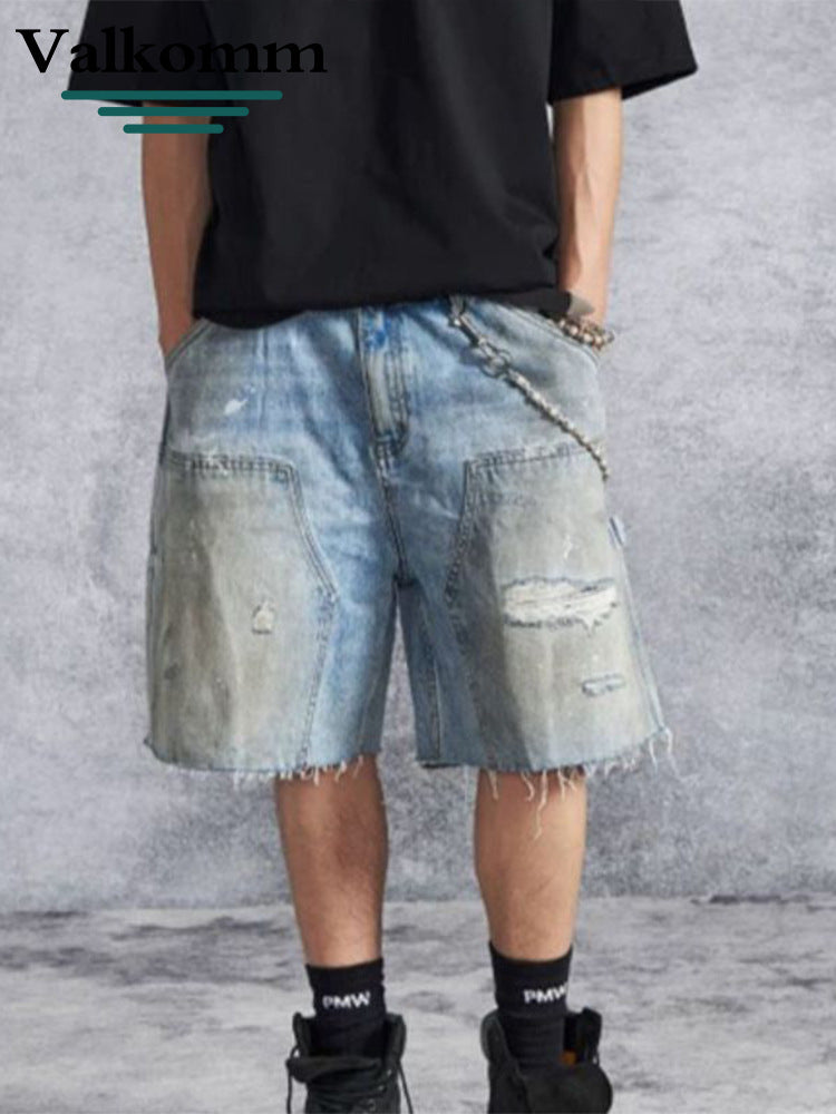 Laike Men's Premium Distressed Loose Denim Shorts