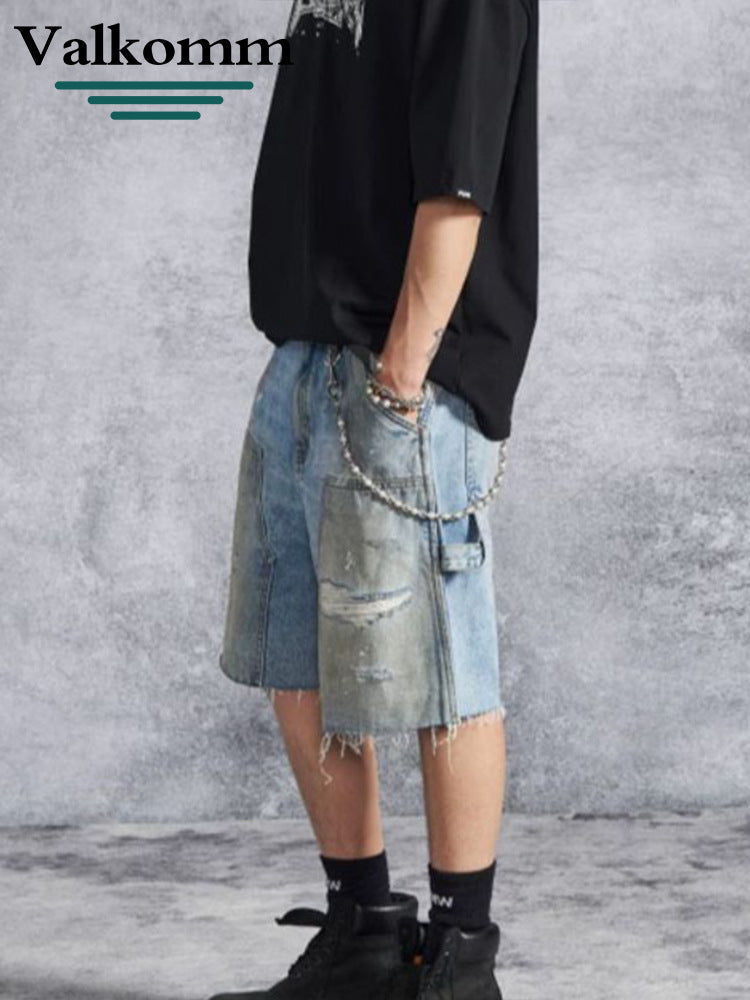 Laike Men's Premium Distressed Loose Denim Shorts