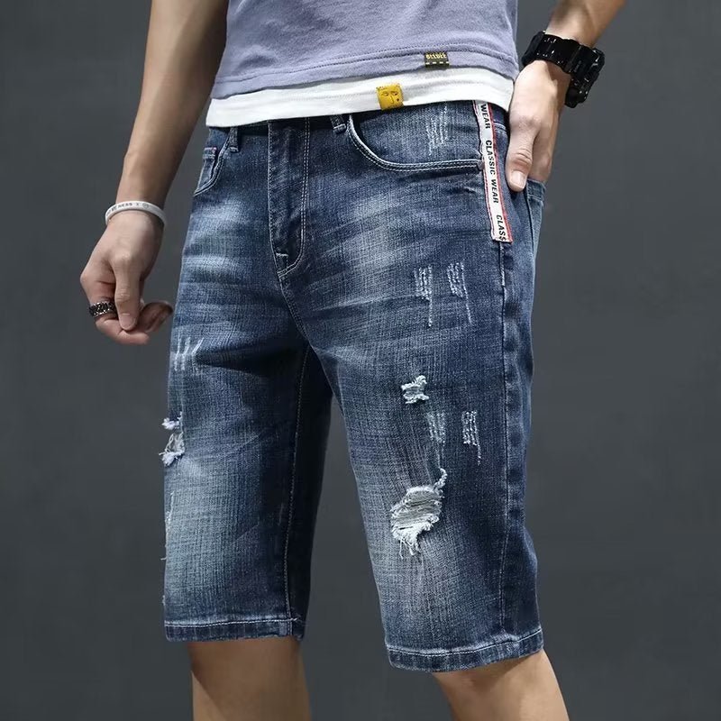 Premium Men's Slim-Fit Distressed Denim Breeches