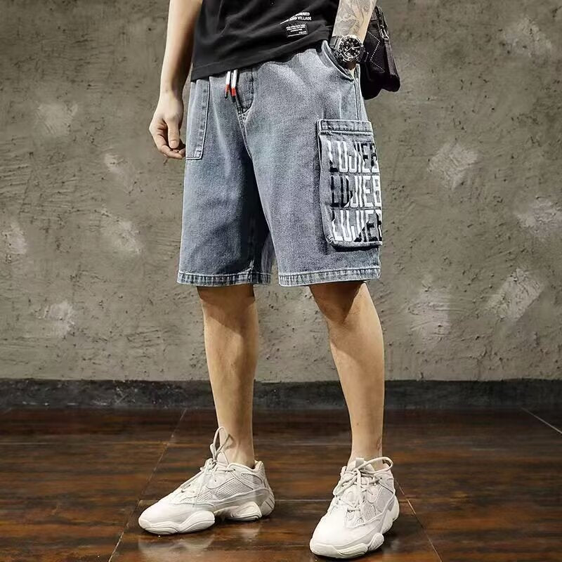 Men's Premium Letter Pocket Cargo Denim Shorts