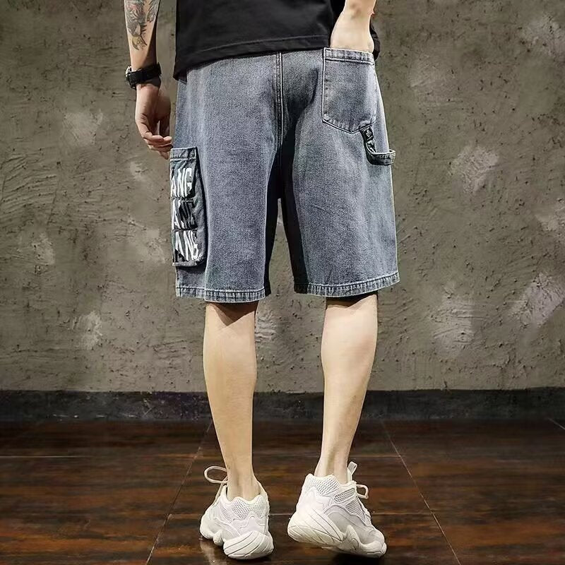 Men's Premium Letter Pocket Cargo Denim Shorts