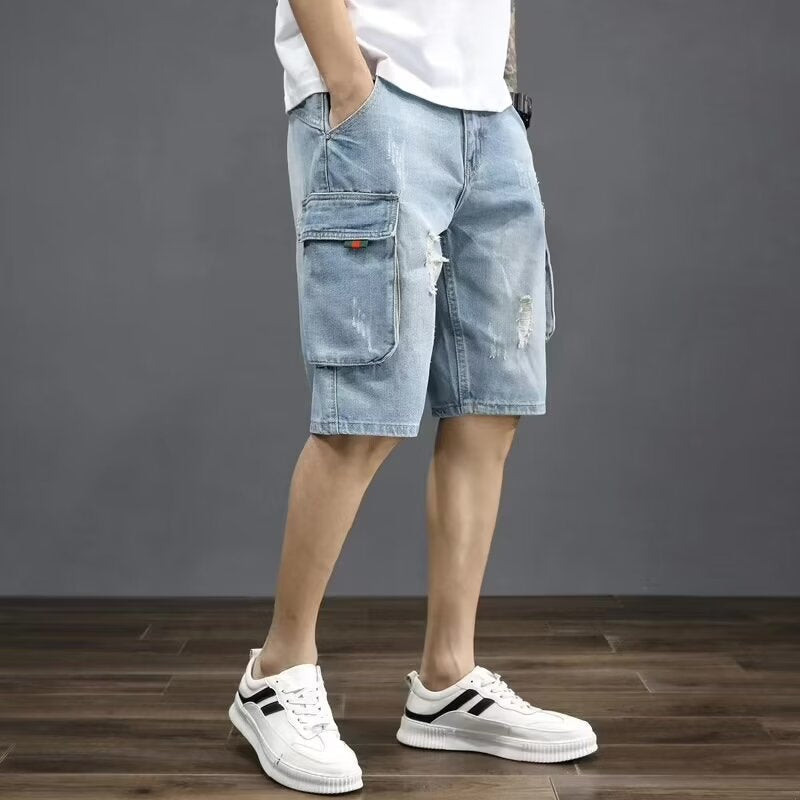 Men's Premium Distressed Loose Thin Denim Shorts