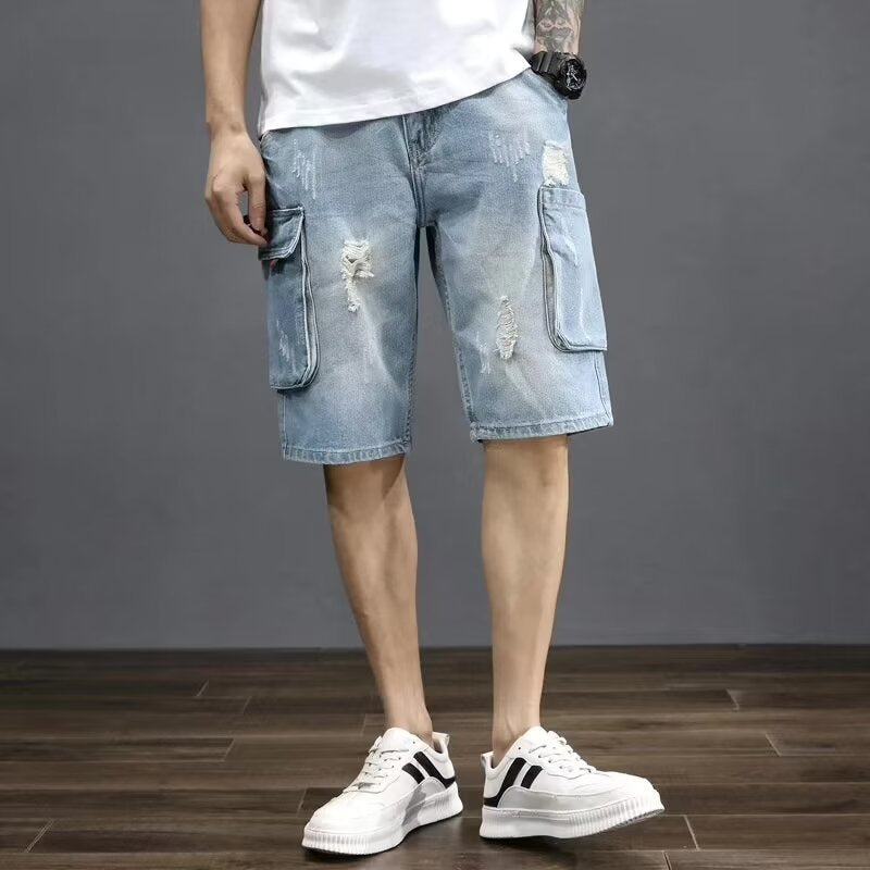 Men's Premium Distressed Loose Thin Denim Shorts