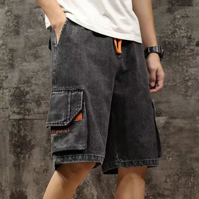 Men's Premium Plus Size Wide-Leg Cargo Denim Shorts