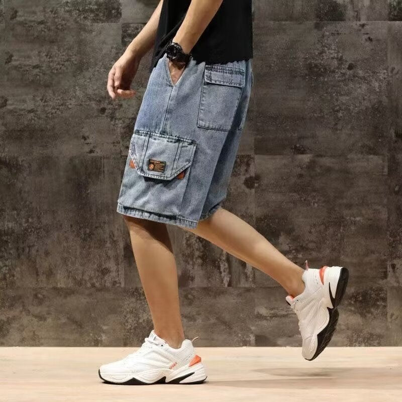 Men's Premium Plus Size Wide-Leg Cargo Denim Shorts