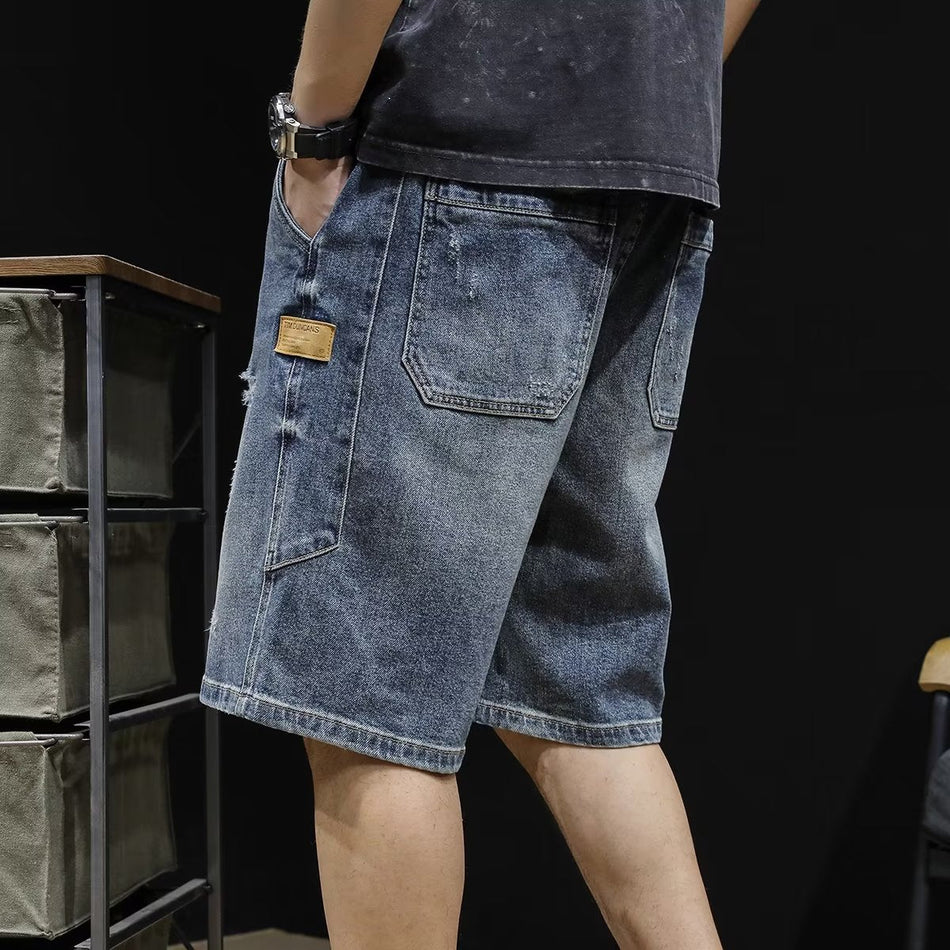 Men's Premium Drawstring Ripped Straight Denim Shorts