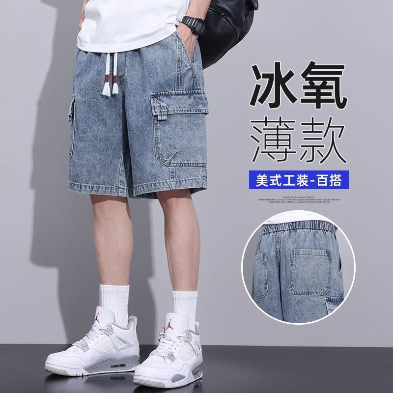 Men's Retro Loose Fit Cargo Denim Shorts