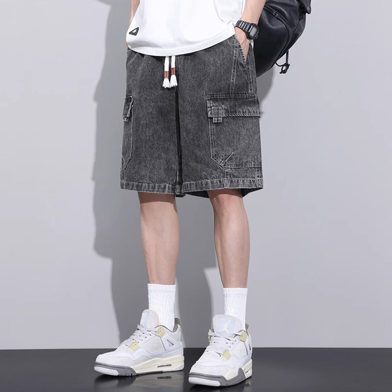 Men's Retro Loose Fit Cargo Denim Shorts