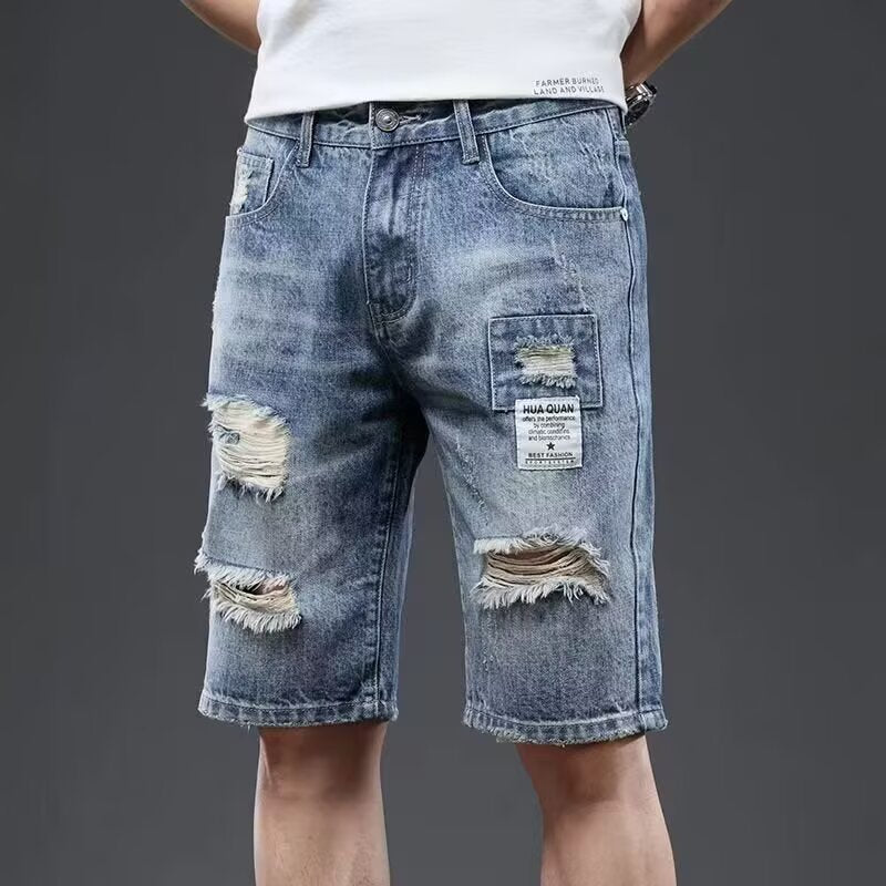 Men's Slim Straight Ripped Denim Shorts