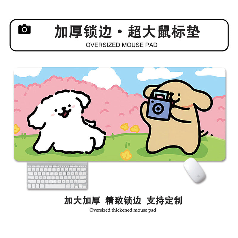 Cute White Dog XL Desk Mouse Pad Cartoon Keyboard Mat