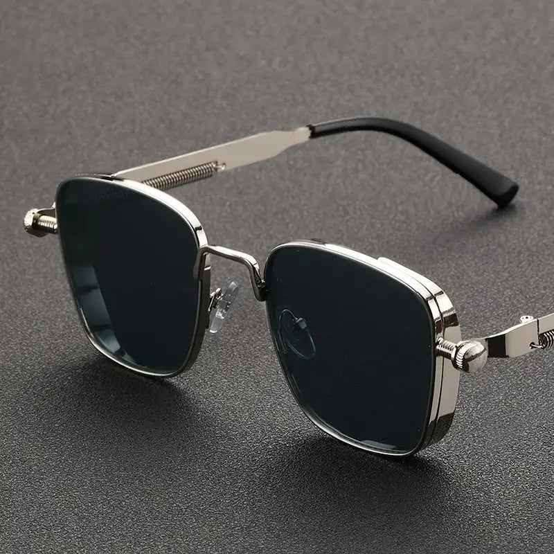 Men's Retro Square Frame Metal Steampunk Sunglasses