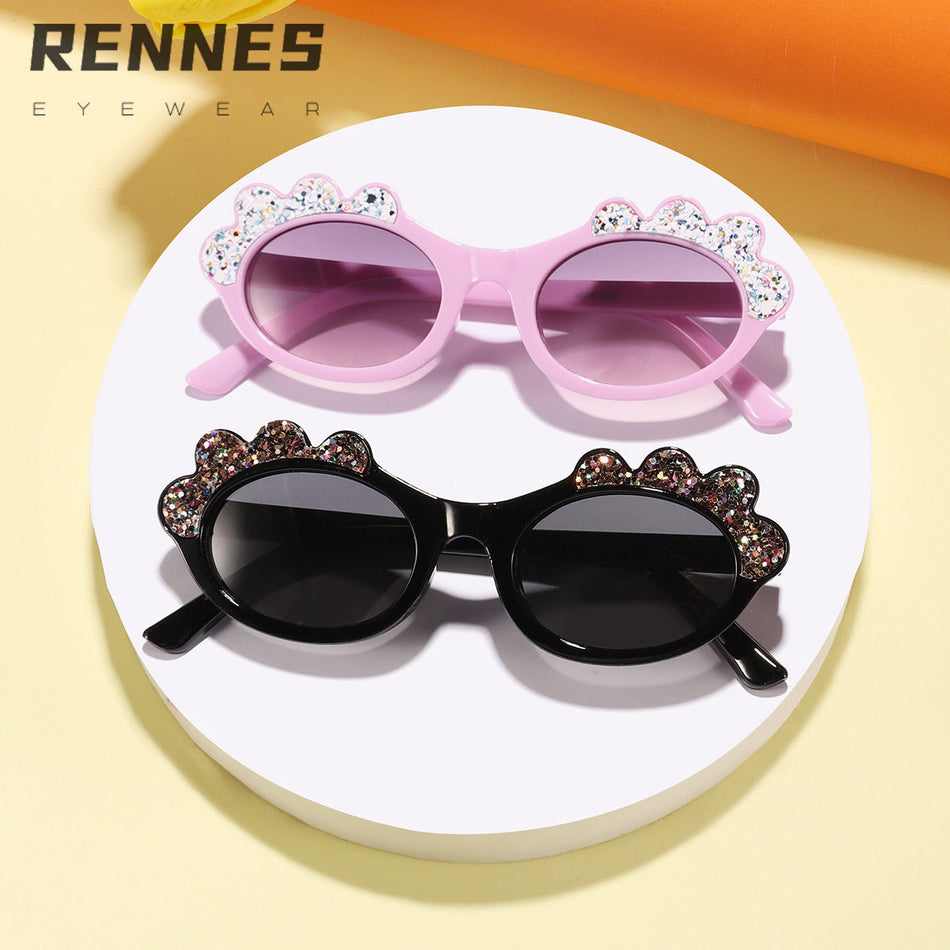 Kids Candy Sequin Oval Frame UV400 Sunglasses Cute Style