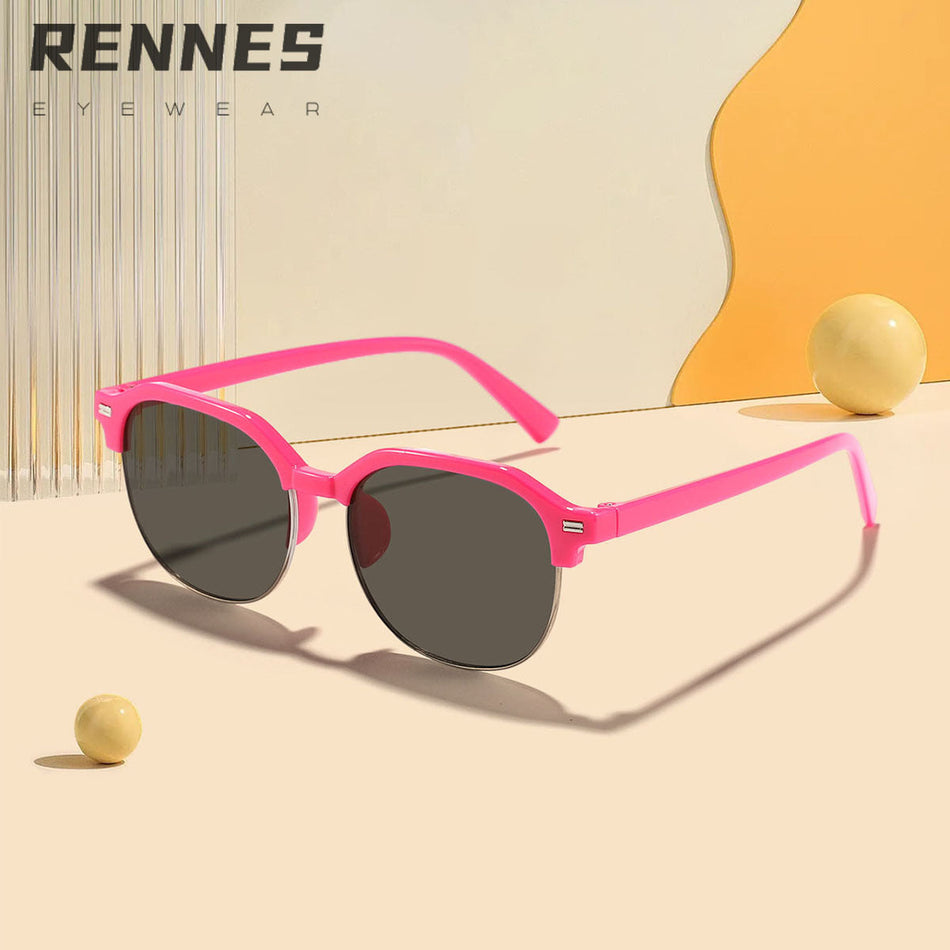 Kids Metal Half-Frame Square UV375 Sunglasses Trendy Style