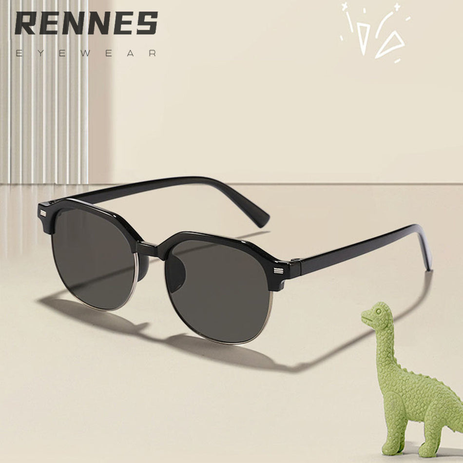 Kids Metal Half-Frame Square UV375 Sunglasses Trendy Style