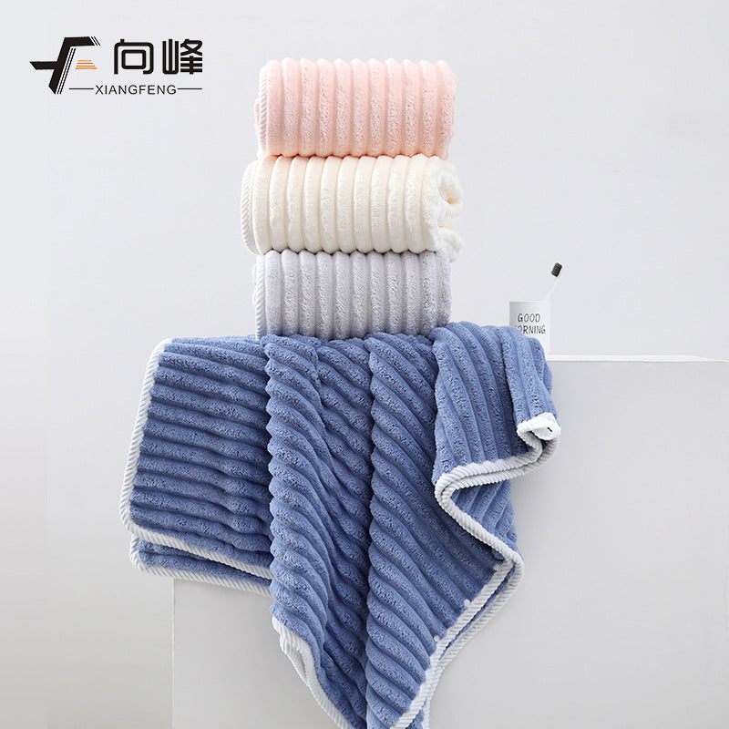 Coral Velvet Corduroy Bath Towel Set with Hair Drying Cap Soft