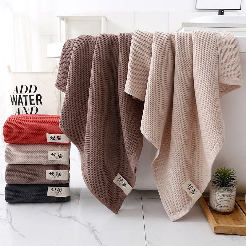 Pure Cotton Waffle Bath Towel Honeycomb Thickened Soft Absorbent – 140cm
