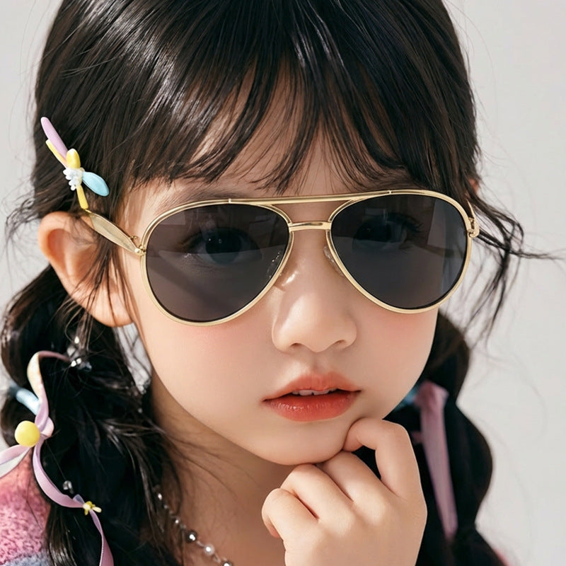 Kids Metal Double Beam UV375 Sunglasses Cute Outdoor Style