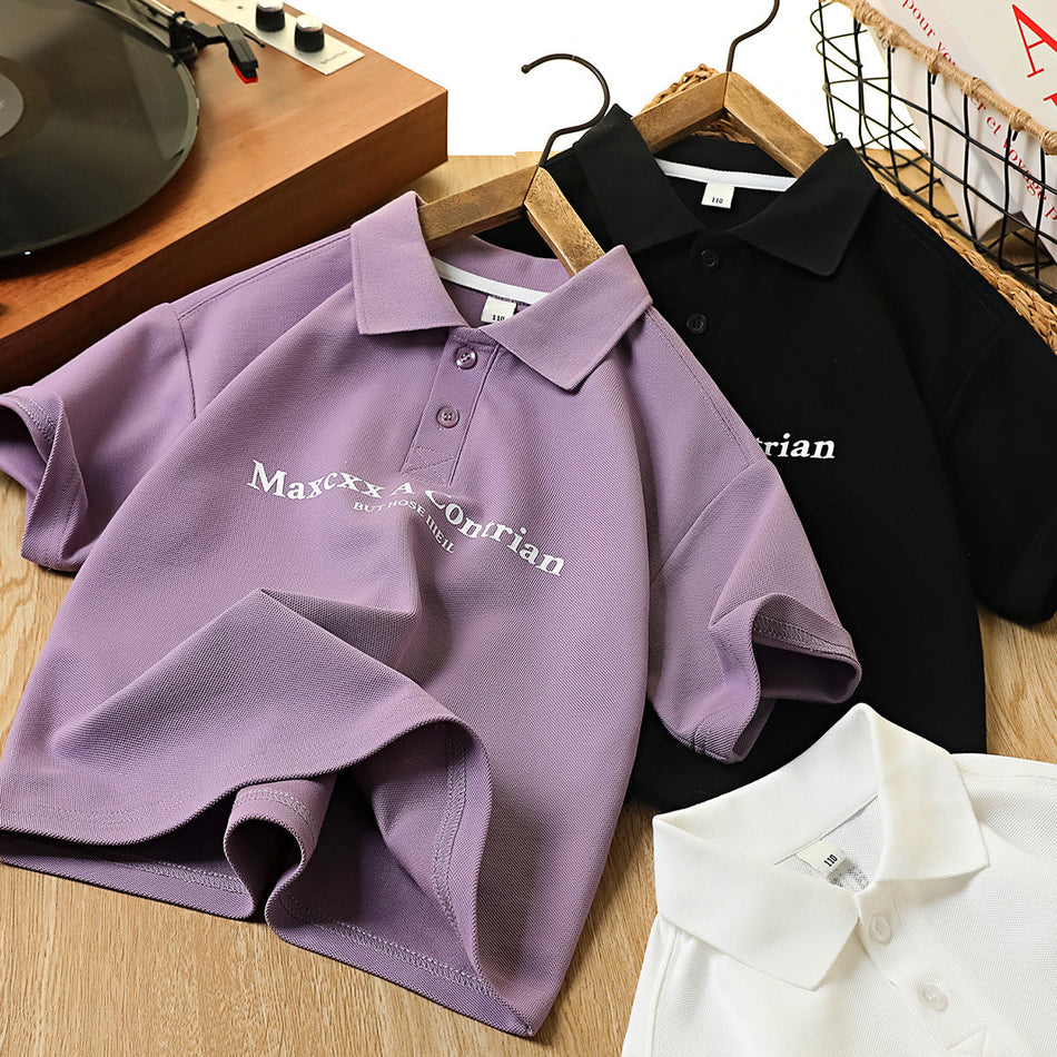 Boys Pique Cotton Polo Shirt Turn-Down Collar Summer Top