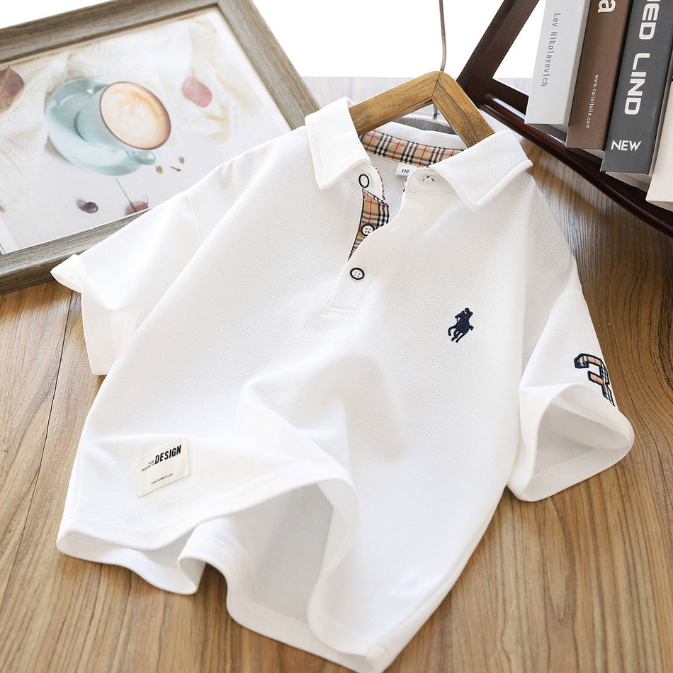 Boys Embroidered Polo Shirt Cotton Blend Short Sleeve Summer Top