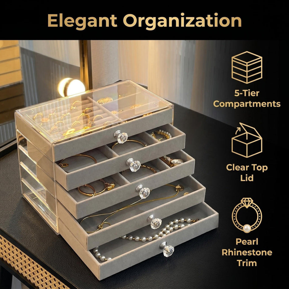 Multi-Layer Transparent Velvet Jewelry Storage Box Drawer