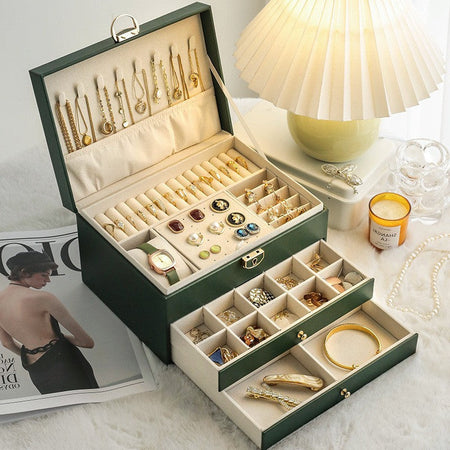 White High-Grade Leather Jewelry Box Multi Drawer Storage Organizer