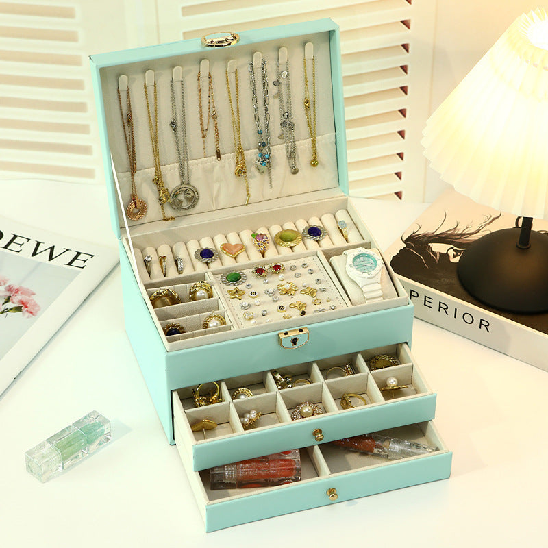 High-Grade Leather Jewelry Box Multi Drawer Storage Organizer