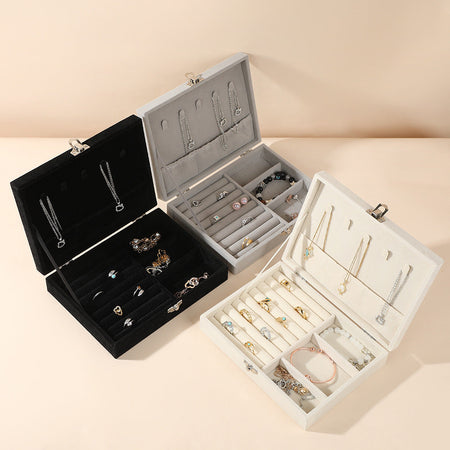 Gray Gold Ring Jewelry Box Drawer Storage for Necklace Earrings Organizer
