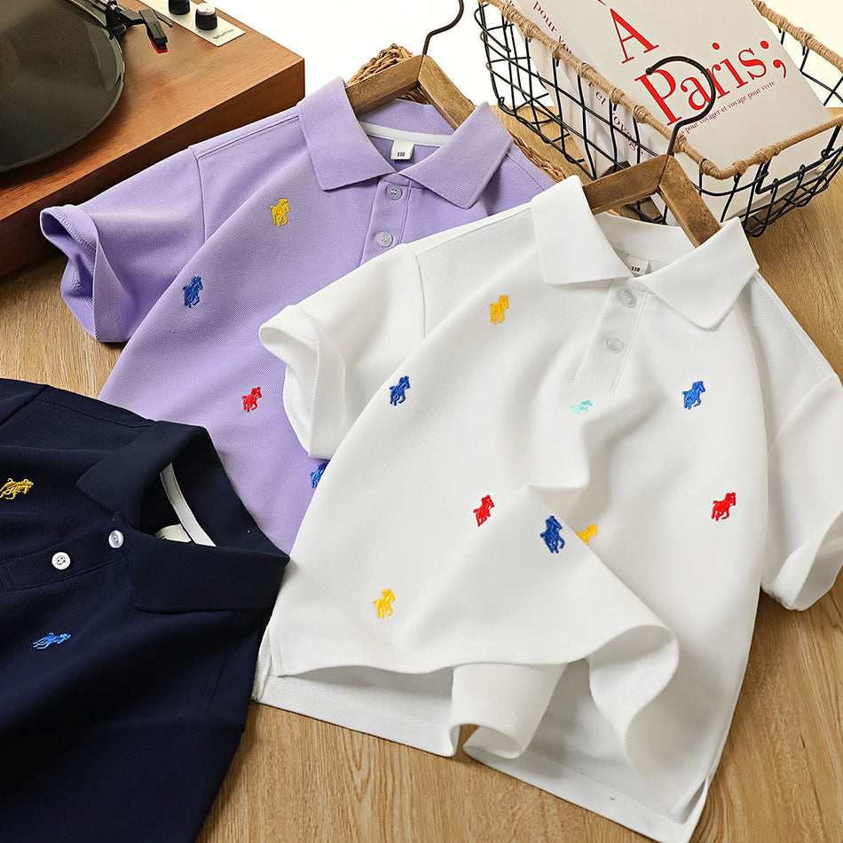 Boys Pique Cotton Polo Shirt Short Sleeve Breathable Summer Top