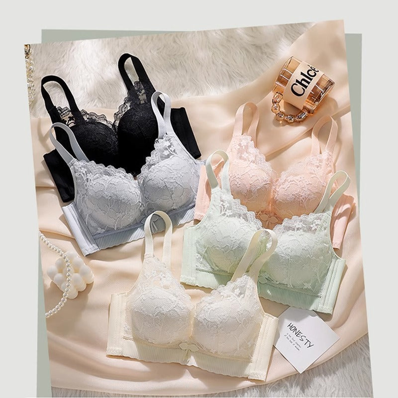 Lace Push-Up Bra Wire-Free Anti-Sagging Thick Cup Seamless Comfort