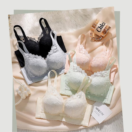 Lace Push-Up Bra Wire-Free Anti-Sagging Thick Cup Seamless Comfort
