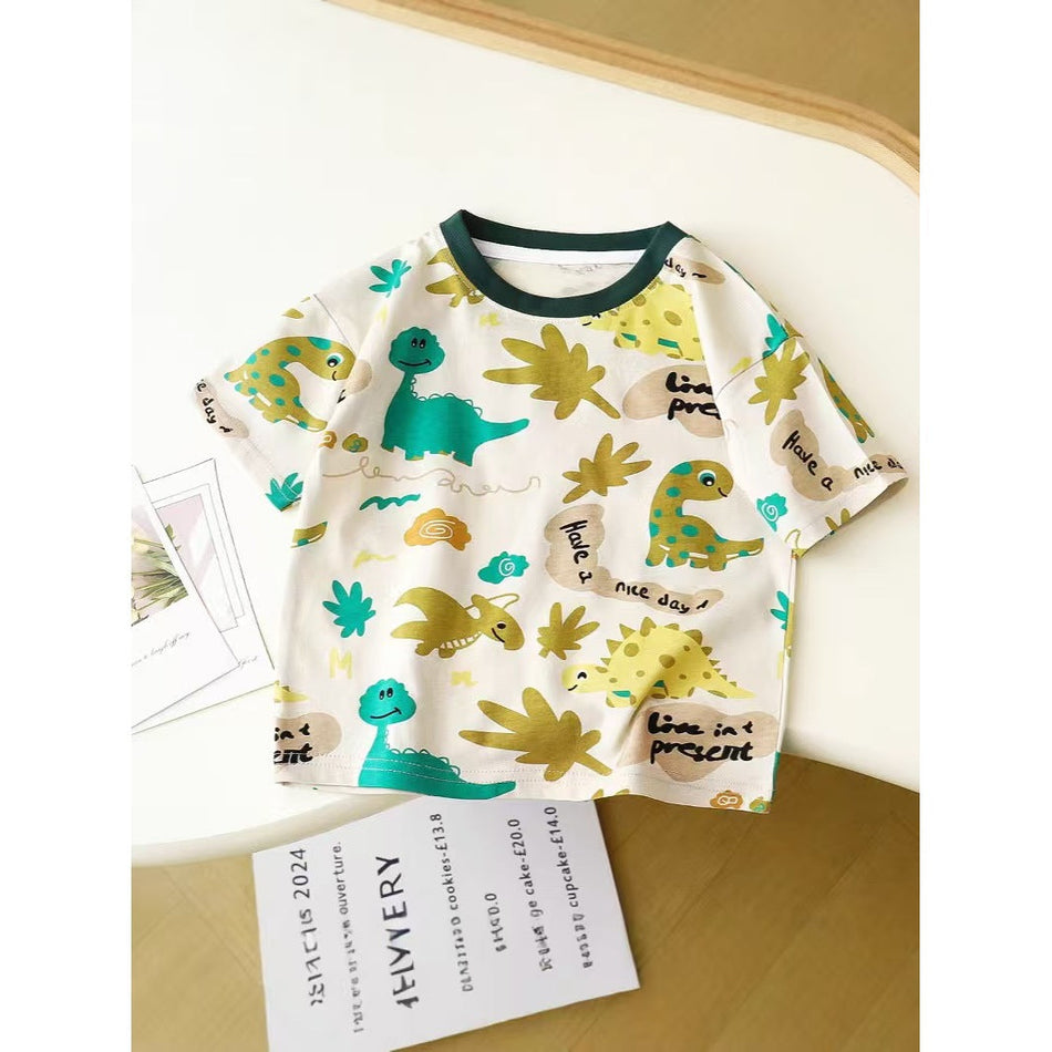 Kids Cotton Dinosaur Print Short Sleeve T-Shirt Summer Top