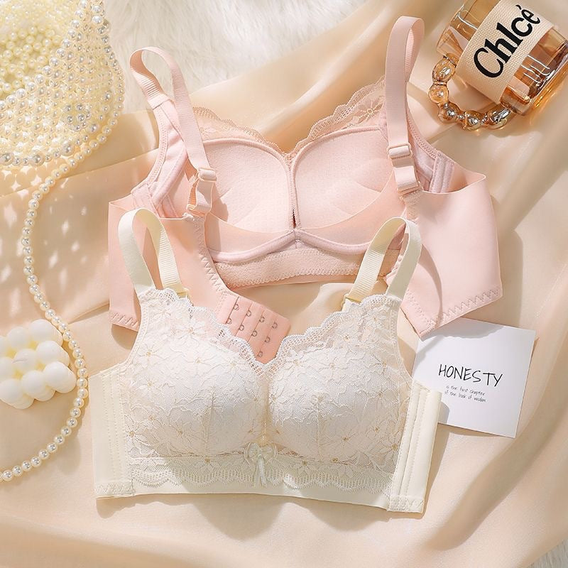 Lace Push-Up Bra Wire-Free Adjustable Lift Anti-Sagging Thin Cup Comfort
