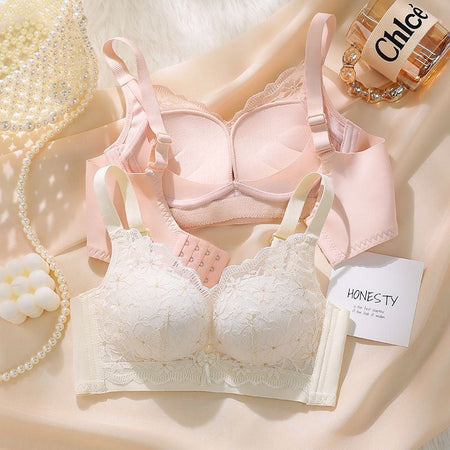 Lace Push-Up Bra Wire-Free Adjustable Lift Anti-Sagging Thin Cup Comfort