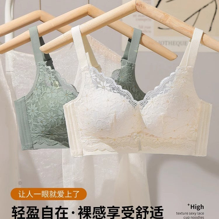 Lace Push-Up Bra Wire-Free Adjustable Lift Anti-Sagging Thin Cup