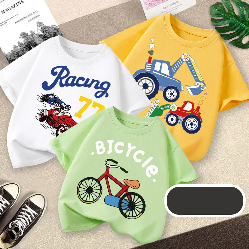 Boys Cotton Cartoon Print Short Sleeve Loose Summer T-Shirt