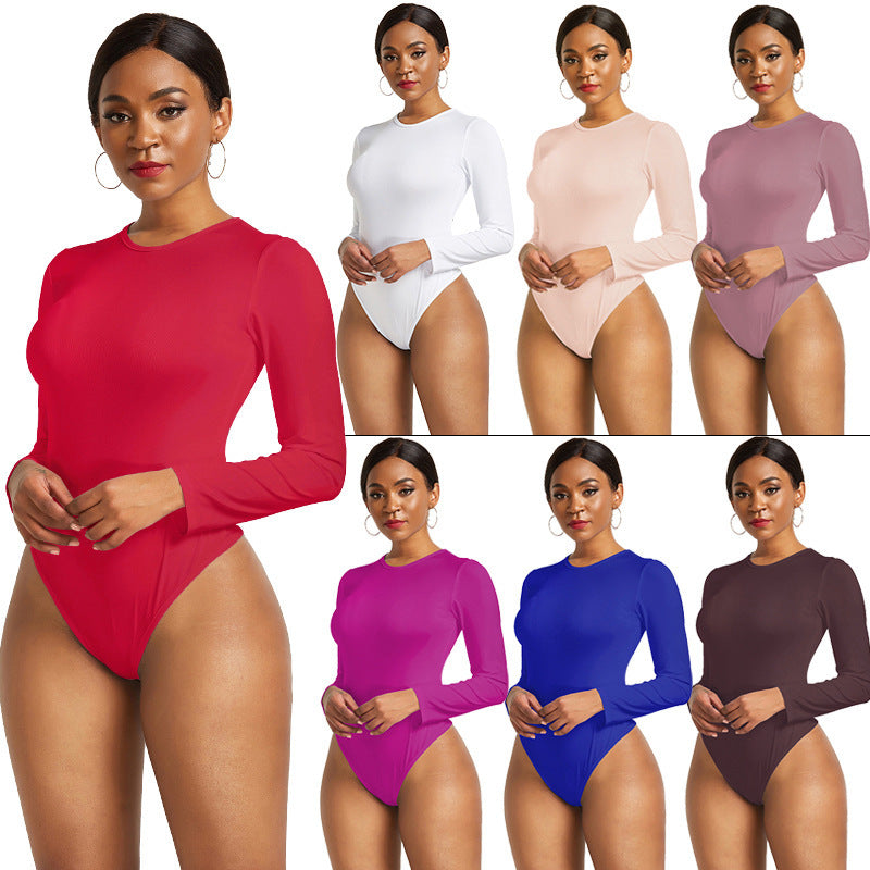 Seamless Crew Neck Body Shaping Bodysuit Solid Color Slim Fit