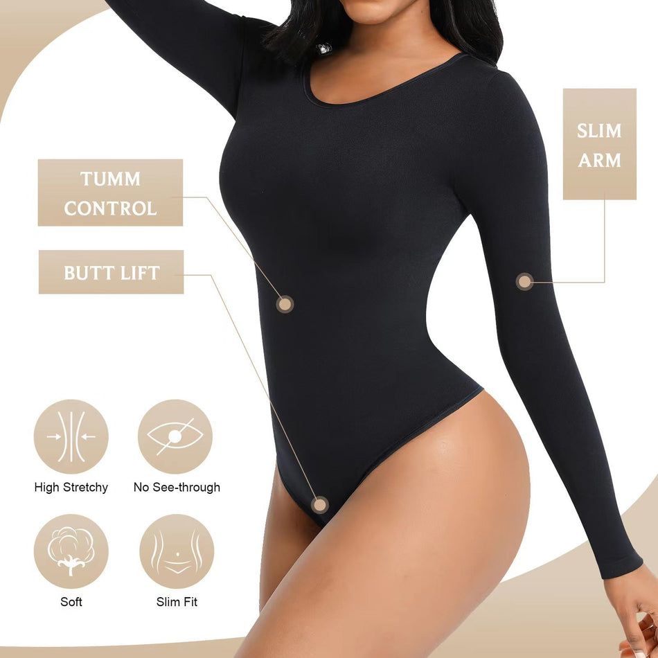 Womens Long Sleeve Body Shaper Slim Fit Shapewear Bodysuit Wear
