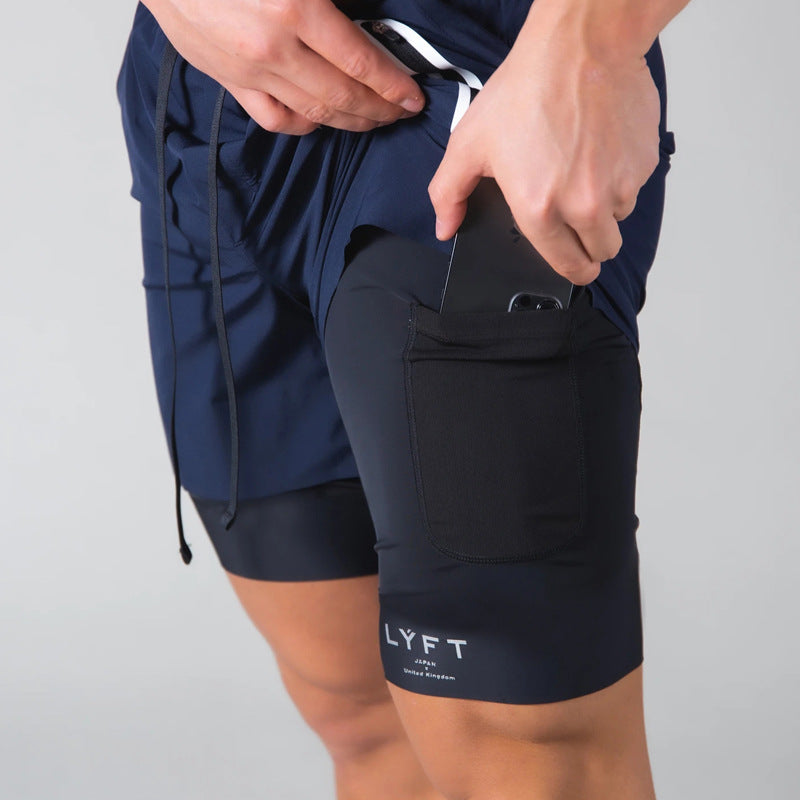 Men’s Quick-Dry Double Layer Fitness Shorts Multi-Pocket Style