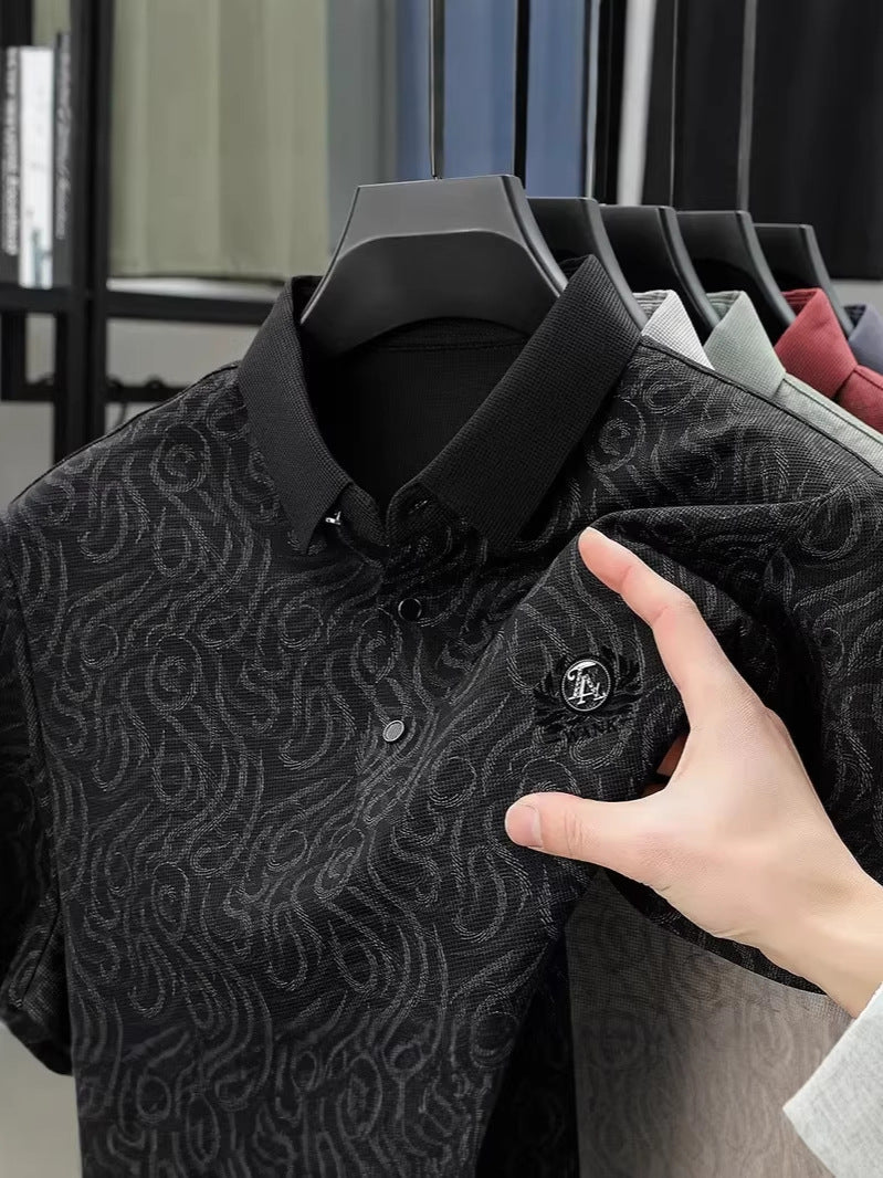 Men’s Ice Silk Cool-Feel Printed Short Sleeve Polo Shirt