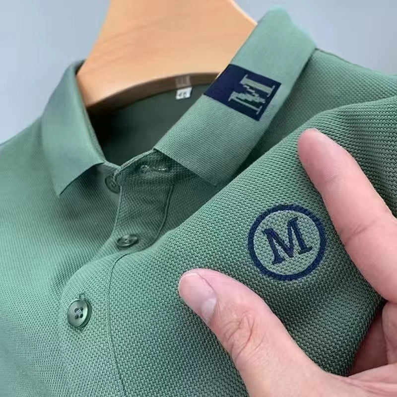 Men’s Embroidered Loose Fit Short Sleeve Business Polo Shirt
