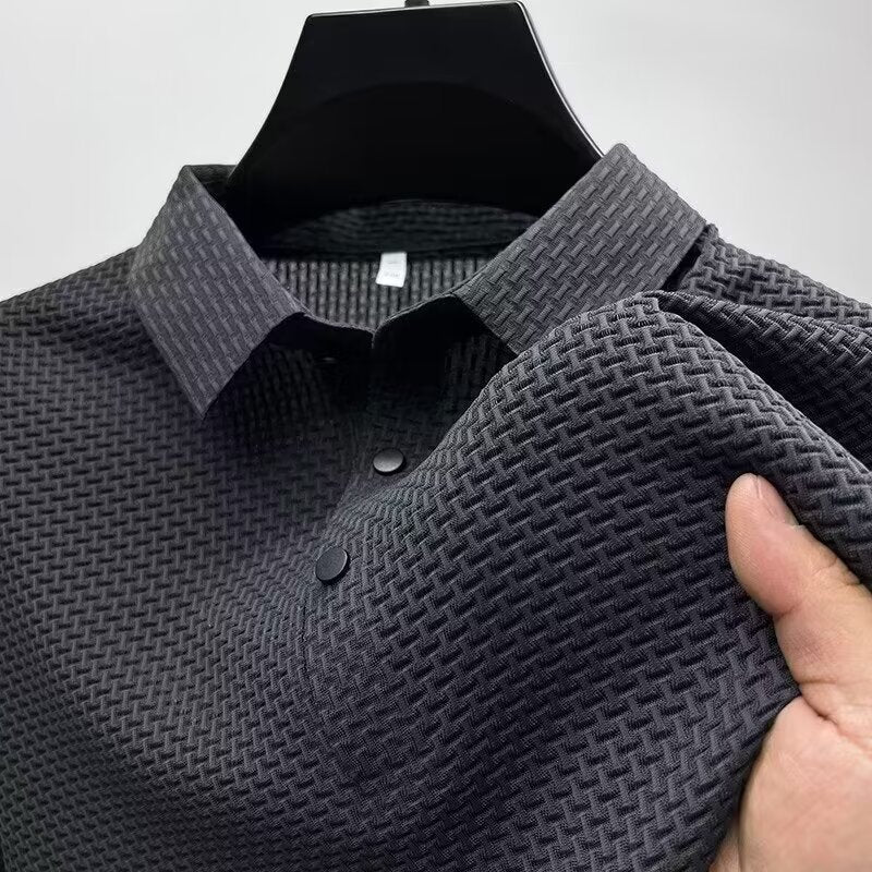 Men’s Ice Silk Slim Fit Short Sleeve Solid Polo Shirt