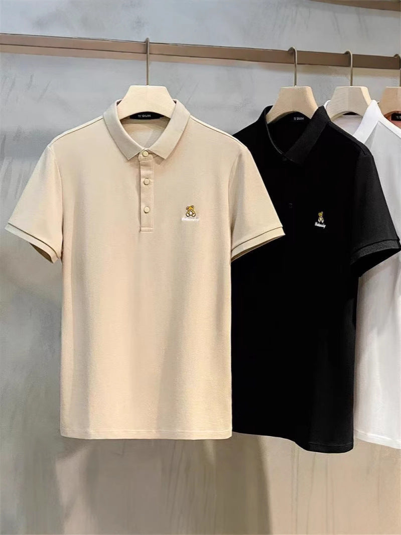 Men’s Bear Embroidered Short Sleeve Casual Polo Shirt