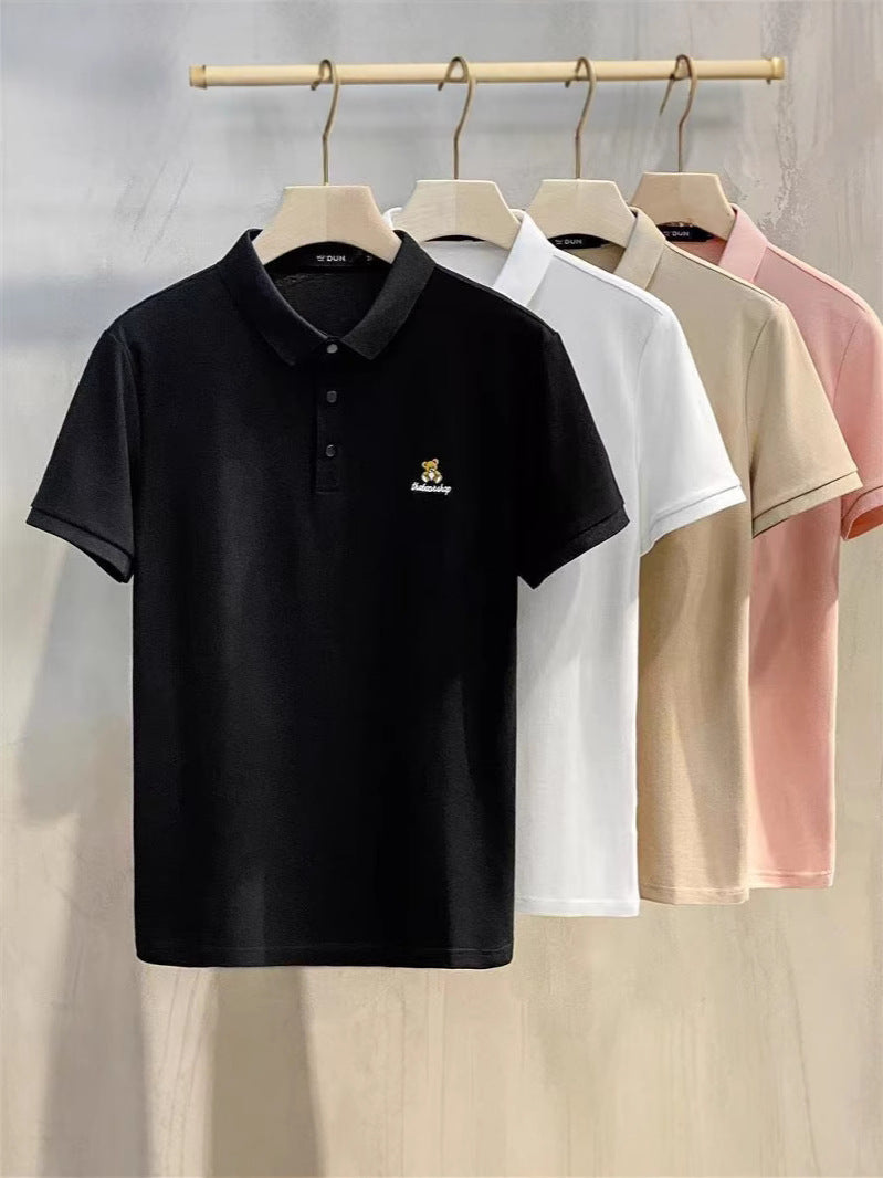 Men’s Bear Embroidered Short Sleeve Casual Polo Shirt