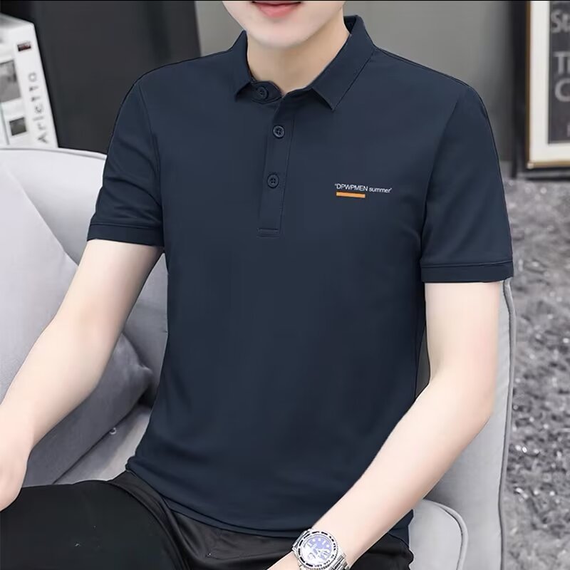 Men's Embroidered Business Polo Shirt with Relaxed Fit