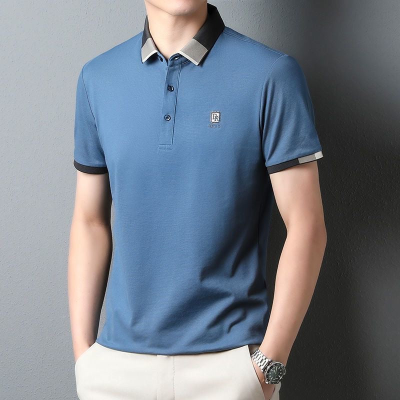Men's Ice Silk Embroidered Polo Shirt with Relaxed Fit