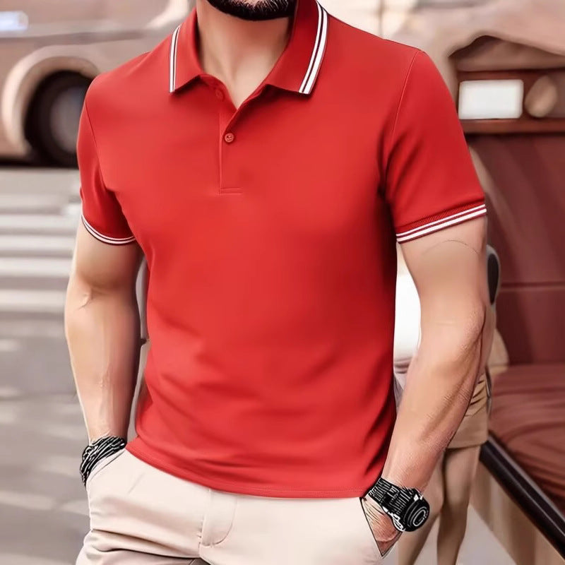 Men's Rib Collar Sports Polo Shirt with Relaxed Fit